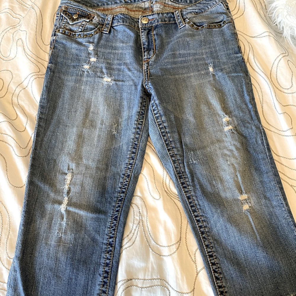 Women’s Plus Seven 7 distressed straight ankle jean size 20 pocket embellishment